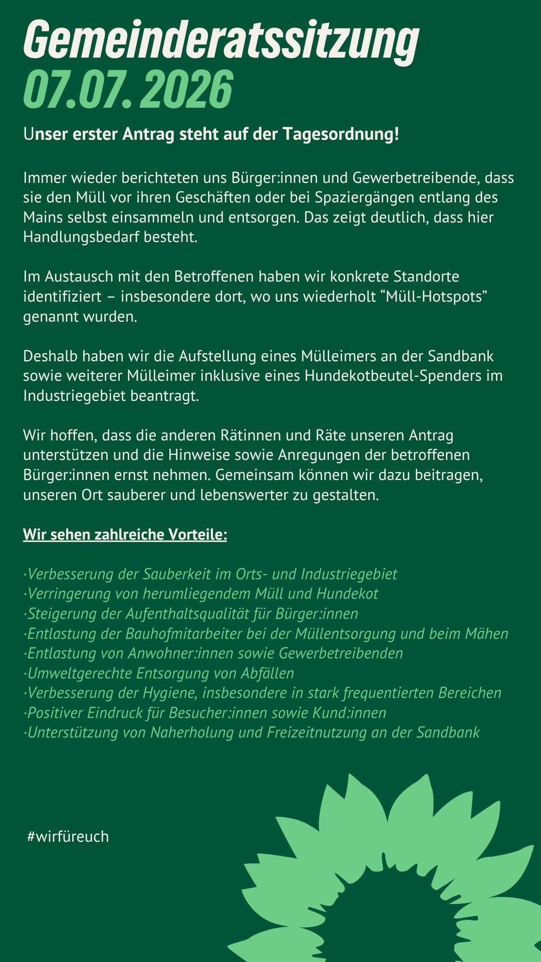 erster Antrag für mehr Mülleimer